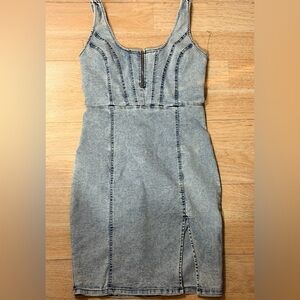 Guess Strapless Denim Midi Dress in Light Blue